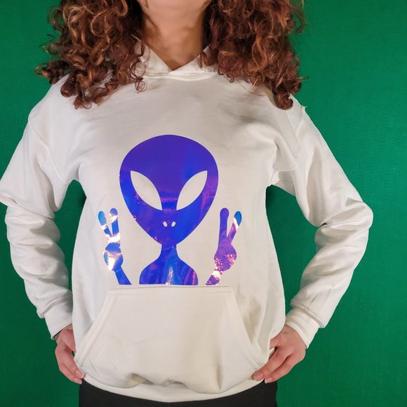 Alien Peace Sign White Hoodie - Picture 4 of 4